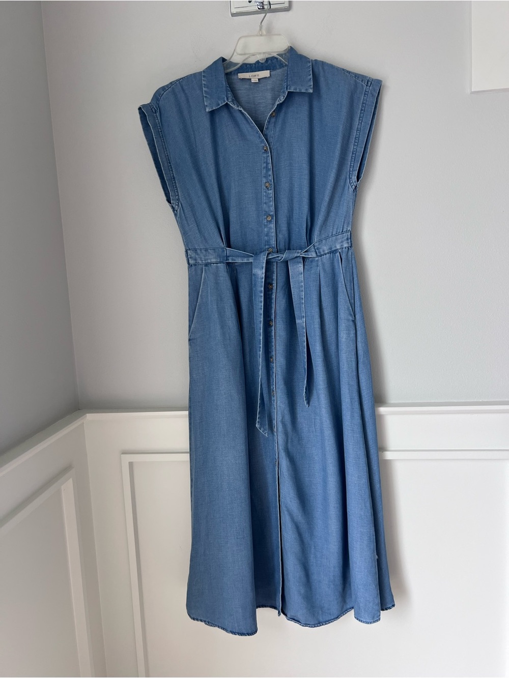 LOFT Sleeveless Chambray Maxi Dress in Light Blue